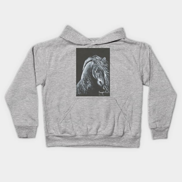 horse white on black Kids Hoodie by Sangeetacs